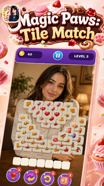Magic Paws level with dessert-shaped tiles